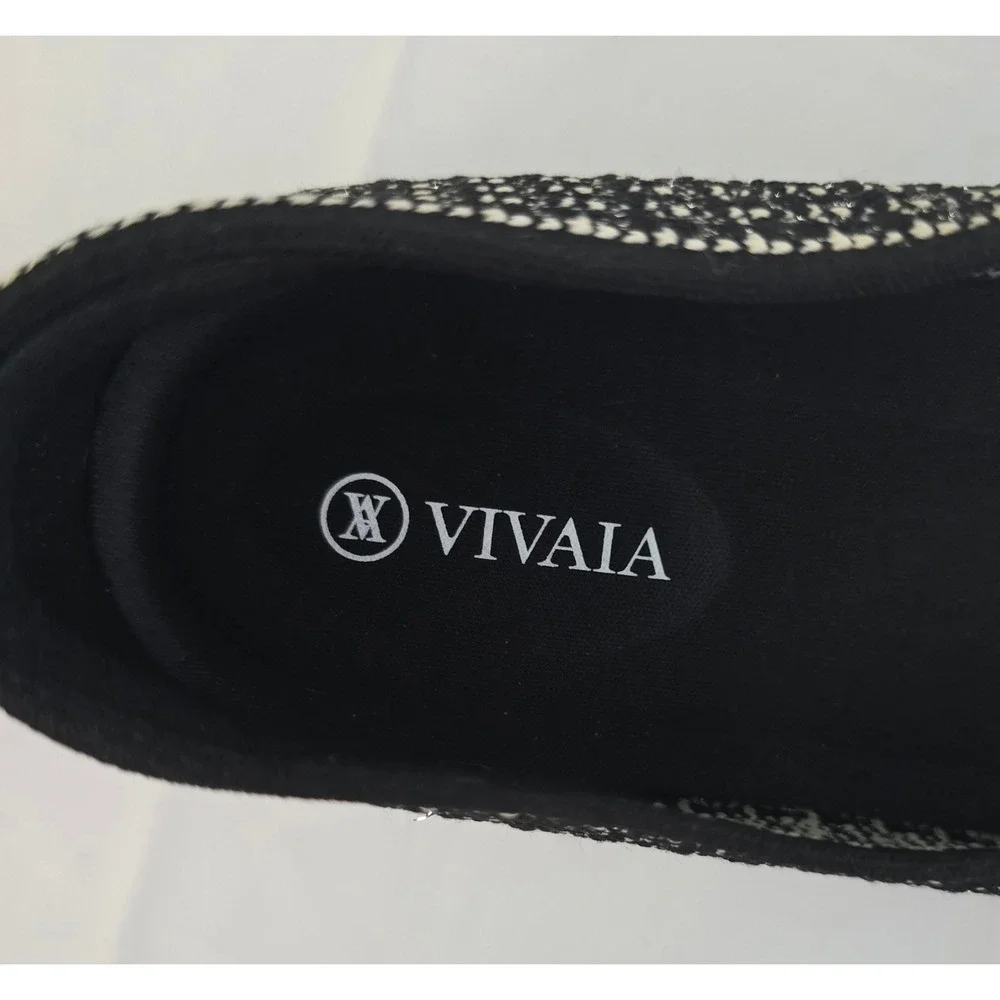 Vivaia Margot Square Toe V-Cut Tweed Knit Flats Black White EU 43W USA 11.5Wide